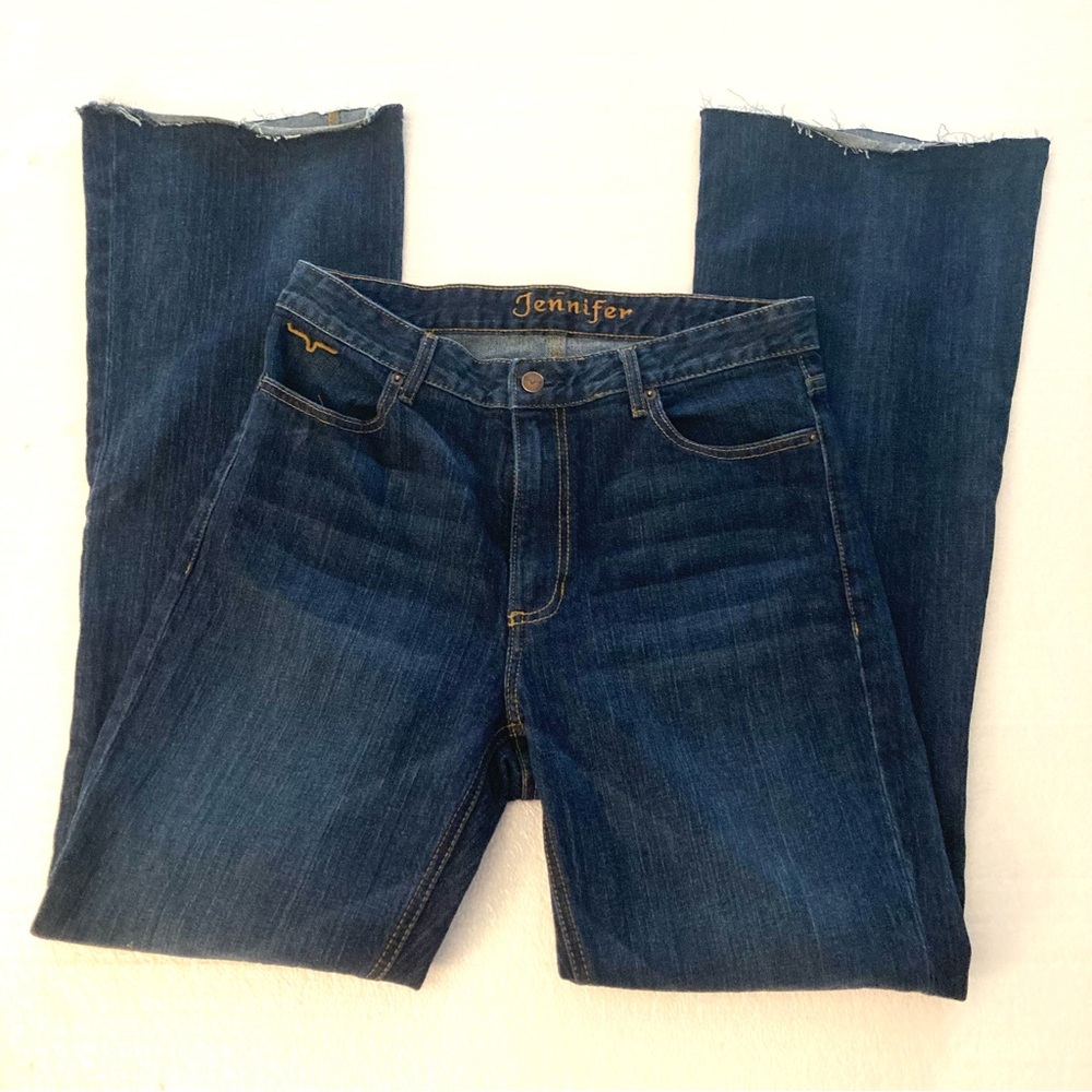 Kimes Ranch Jennifer Flare Jeans Women's Size 12 Raw Hem Blue Denim Western